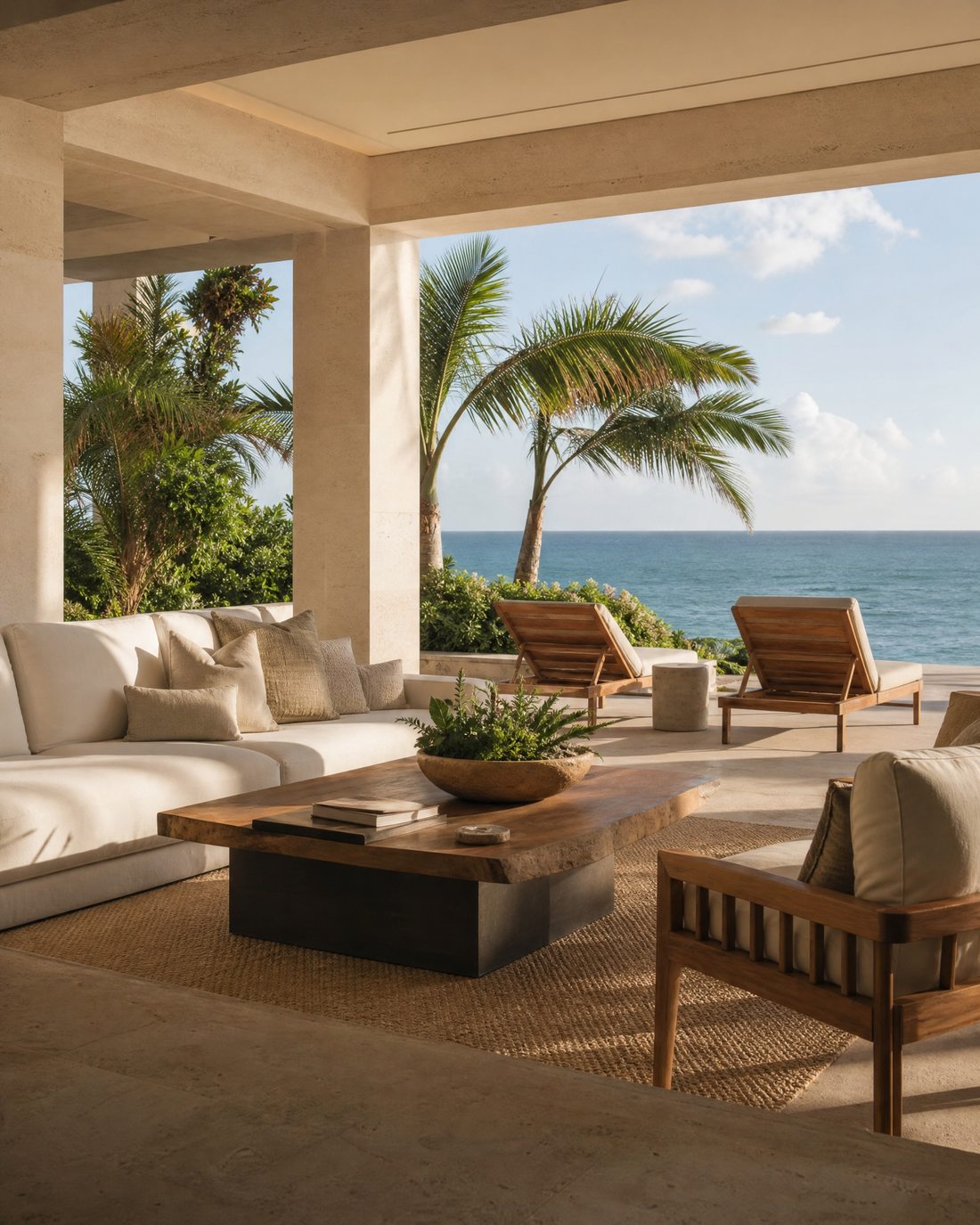 Quietly prepared oceanfront home terrace